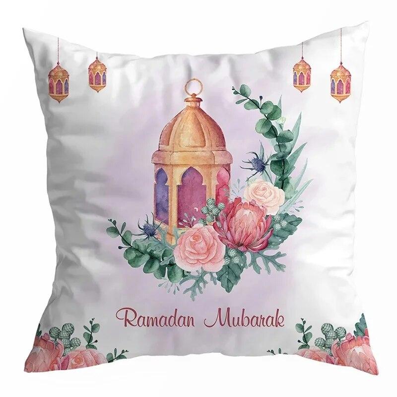 Ramadan Decoration 2024 Mubarak Cushion Cover Cotton Eid Mubarak Islamic Muslim Happy Eid Mosque Pillowcase Party Supplies