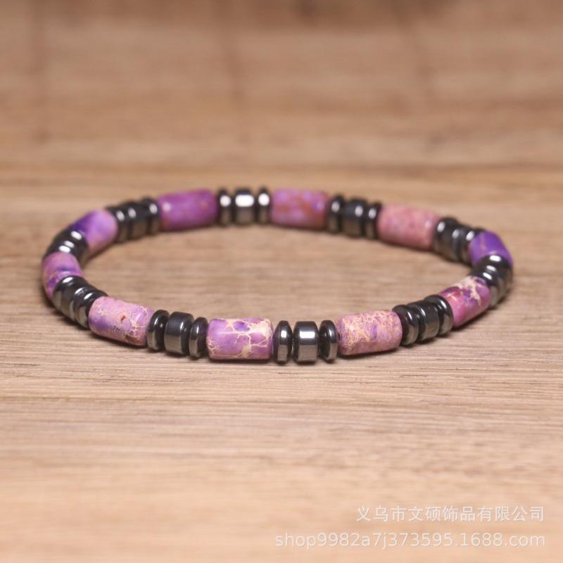 Red Imperial Jasper Hematite Tube Bracelet – Adjustable Beaded Jewelry, Passion Protection Gift for Men & Women