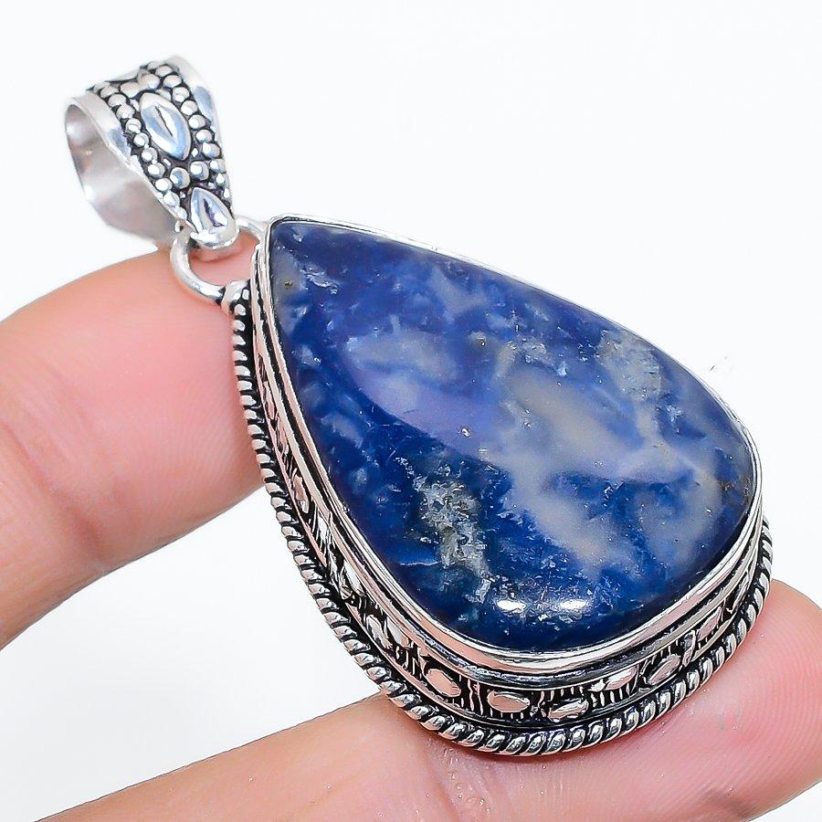 

Подвеска ручной работы из стерлингового серебра 925 пробы с натуральным драгоценным камнем содалитом 2,09 дюйма f3a60