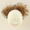Kids Warm Knitted Beanie Hat With Double Pom Poms Striped Roll Edge Unisex Winter Cap Toddlers Children