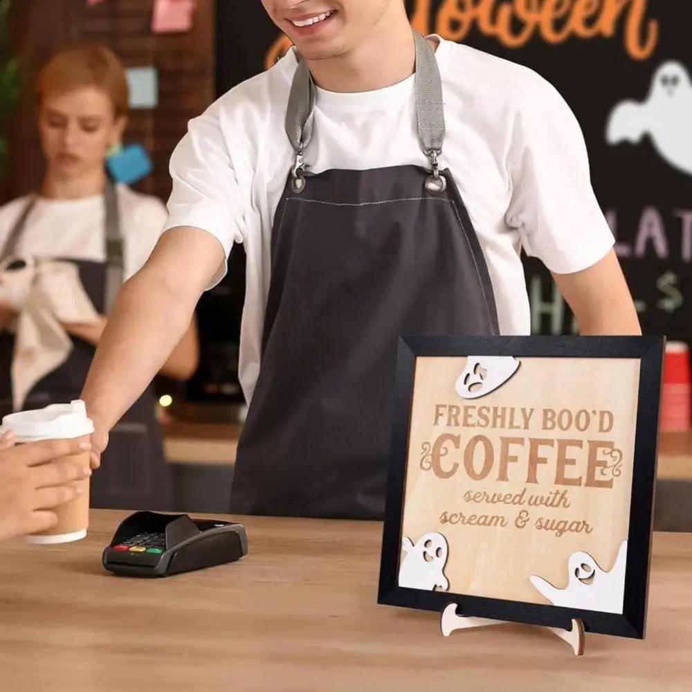 

Freshly Boo d Coffee Призрачный орнамент Знак 3D Призрачный знак Кафе Украшение для кафе