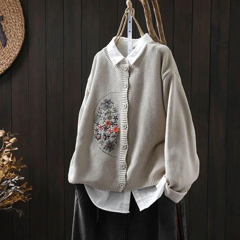 Gensere Kåpe Cardigan for Kvinner Høst Vinter Stor Størrelse Vintage Løs Langermet Strikket Cardigan Gensere Jakke