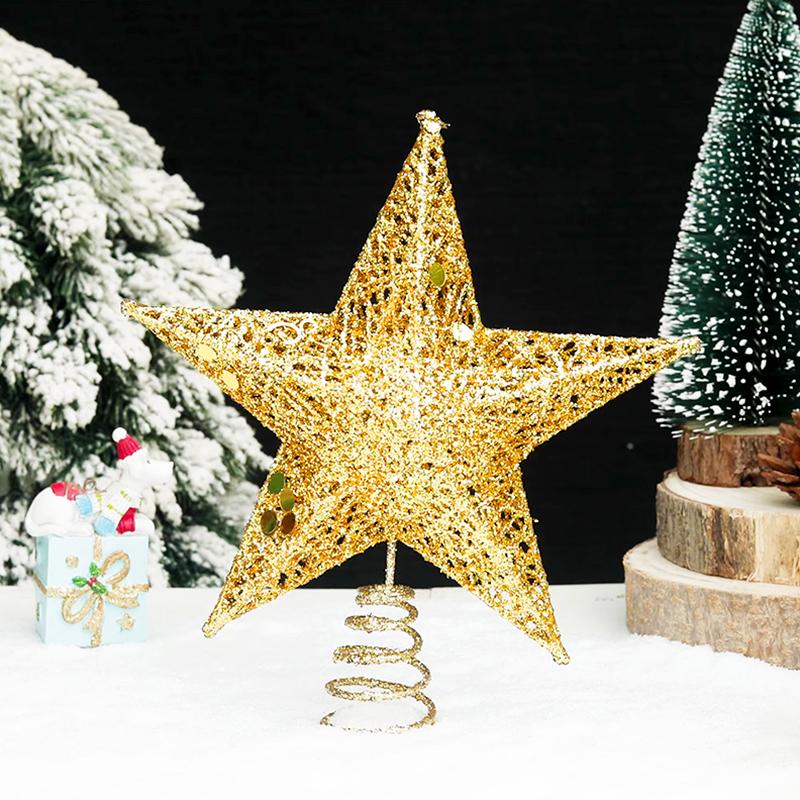 1Pc Metal Exquisite Gold Stamping Party Decoration Pentagram Decoration Christmas Christmas Tree Top Glitter Golden
