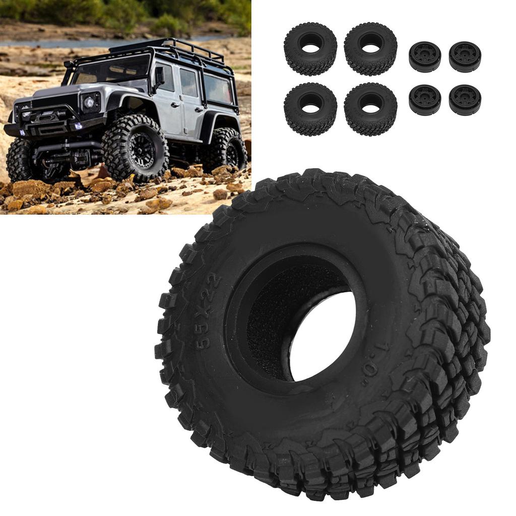 RC Car Wheel Rim and Tire Sturdy Lightweight RC Plastic Wheel Rims with Tires Set for Axial SCX24 1/24 1/18 RC Crawler