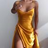 Rochie la modă din satin de comerț exterior cu bretele laterale, rochie nouă sexy de culoare solidă europeană și americană, slim fit și dezvăluie pieptul fustă de damă