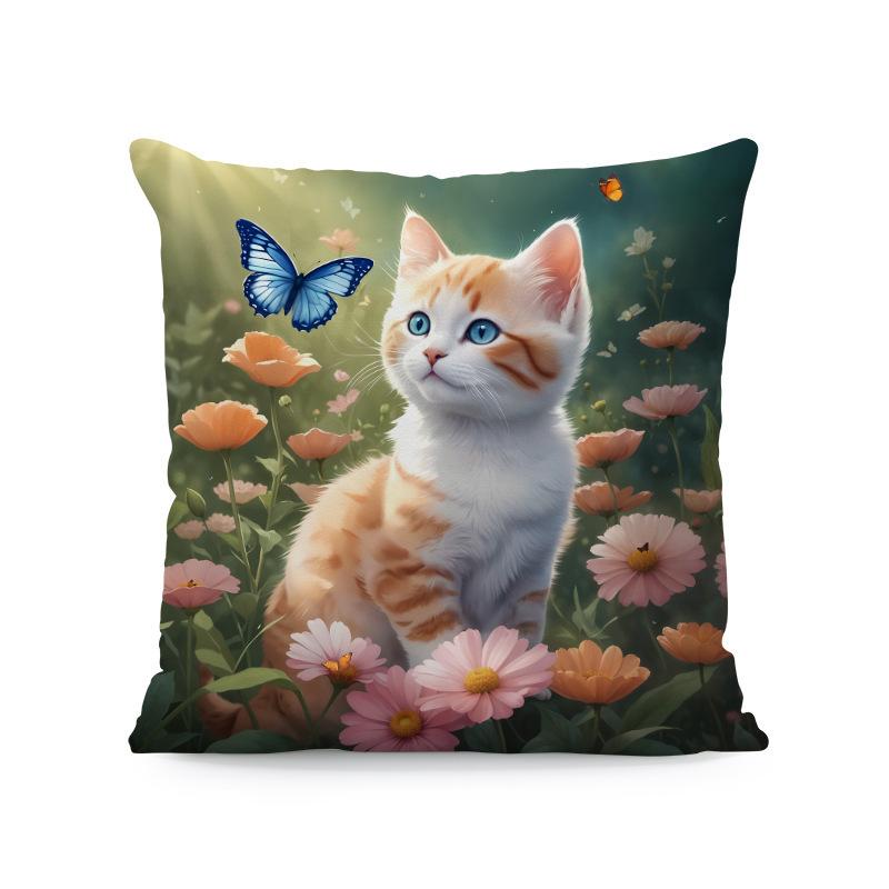 

Cute Cat Printed Pillow Covers | Single-sided, Polyester, Machine Washable, Zipper Closure for Various Room Types 1pcs