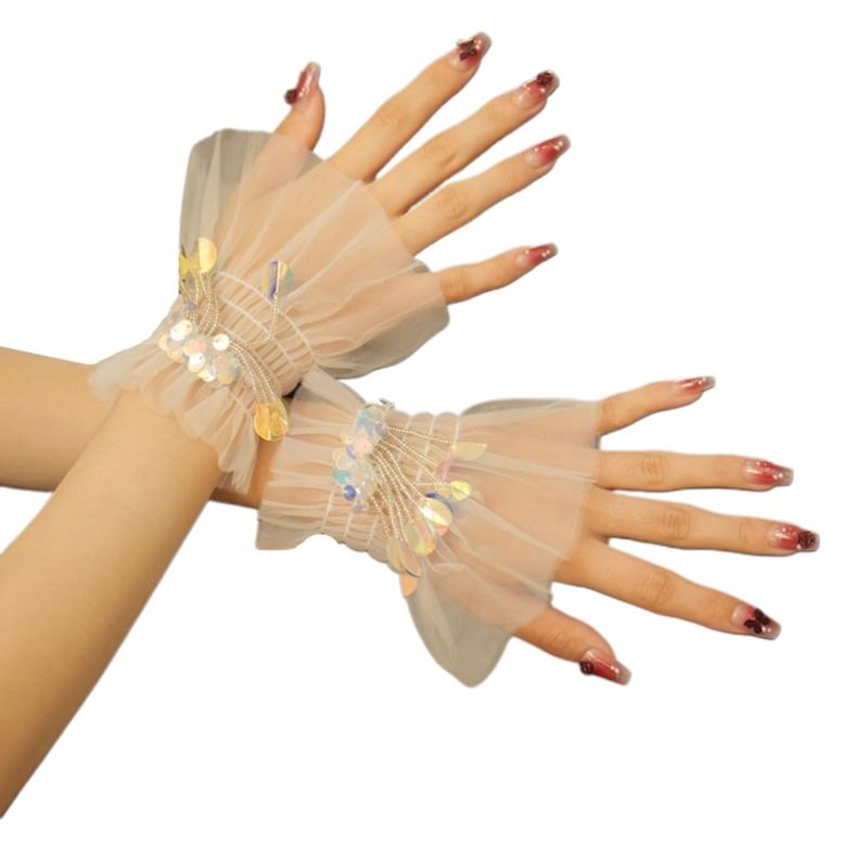 Faux Sleeves Decorative Trumpet Sleeves for Sweater Ruffle Bowknot Lace False Sleeves Cuff Extension Sweet Wrist Cuffs