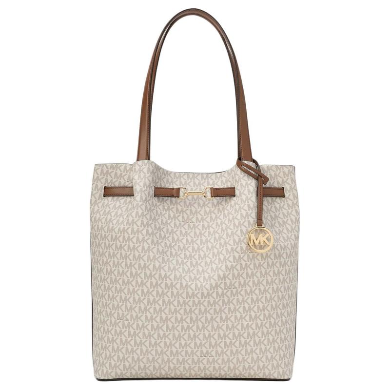 MICHAEL KORS Carson Metal Logo Faux Leather Shoulder Bag Large Women s Beige золотой