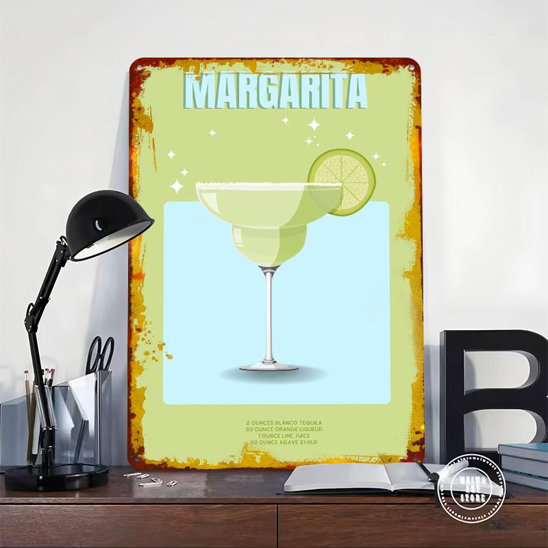 Margarita Cocktail Poster Customized Wall Art Vintage Metal Signs Retro Tin Plaque for Man Cave Aesthetic Decoration Room Decor