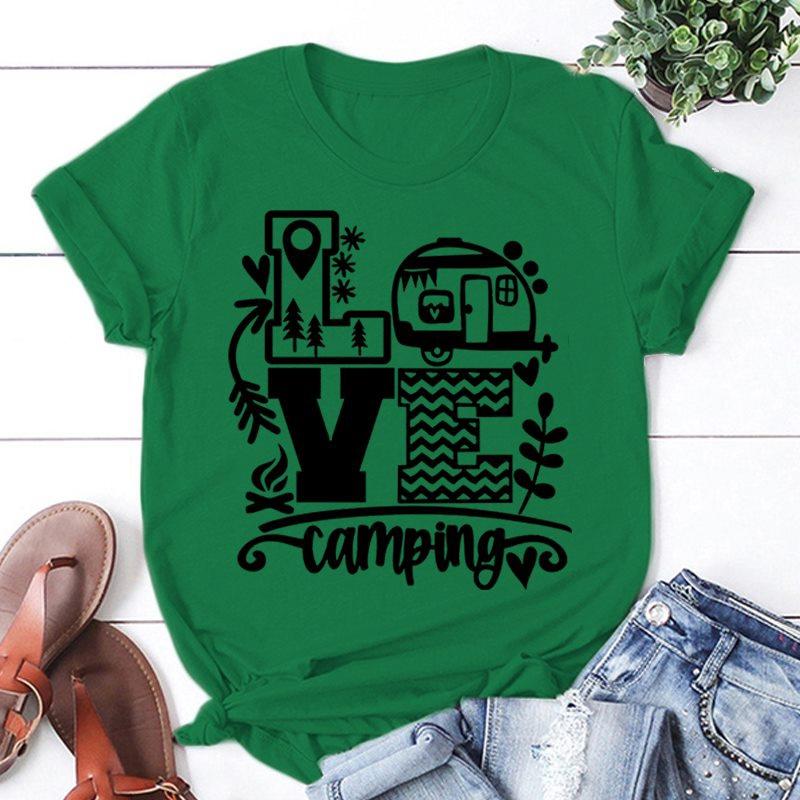 

Новая Мода Женская Футболка Принт Люблю Кемпинг Короткий Рукав Кемпер Повседневная Футболка Круглый Вырез Топы 4XL