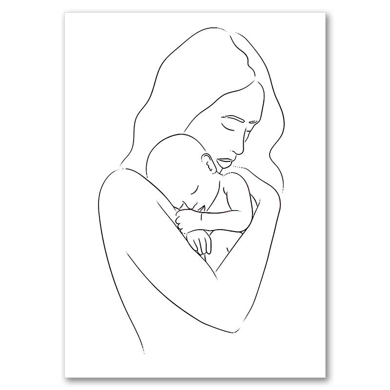 Linea astratta mamma bambino mano cuore minimalista arte murale tela pittura nordica poster e stampe quadri da parete decorazioni per la camera dei bambini