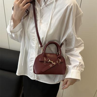 Fashion Small Size Shoulder Bag Handbags Belt Buckle Design Shell Bag Solid Color Top-handle Bags Women