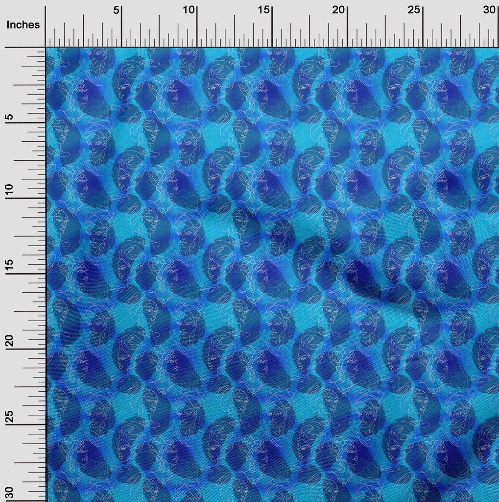 oneOone Cotton Poplin Medium Blue Fabric Abstract Illustration Quilting Supplies Print Sewing Fabric By The Yard 42 Inch