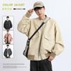Autumn new large size fat couple casual Hong Kong style PU leather jacket men's loose solid color coat