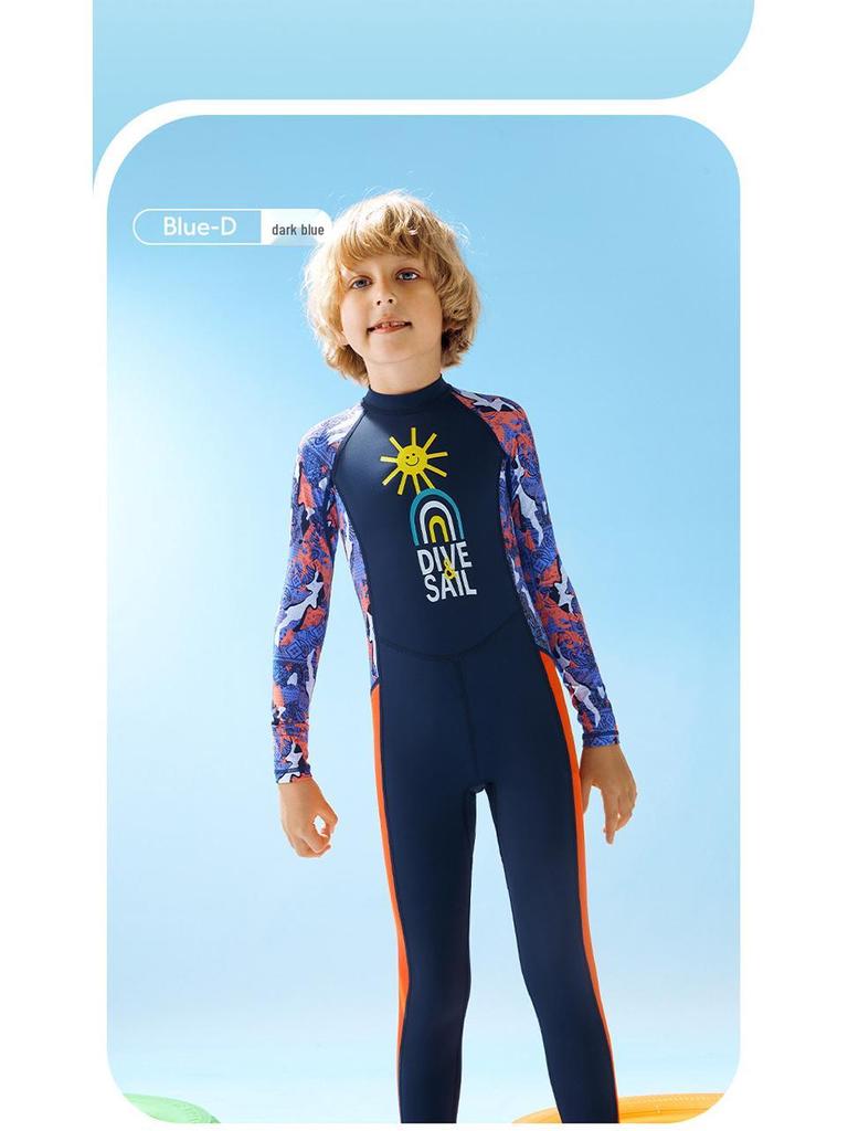 Boys' UPF50+ Long-Sleeve Quick-Dry Swimsuit for Training & Hot Springs