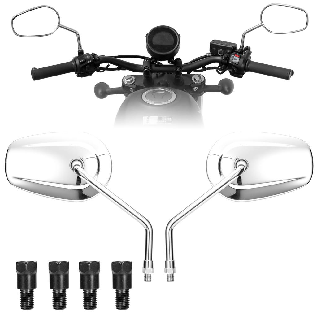 KEMIMOTO Motorcycle Mirror 10mm Left and Right Set Mirror Adjustable Universal Easy to Install Oval Silver KM3106 [Father's Day] Off-Road 360°