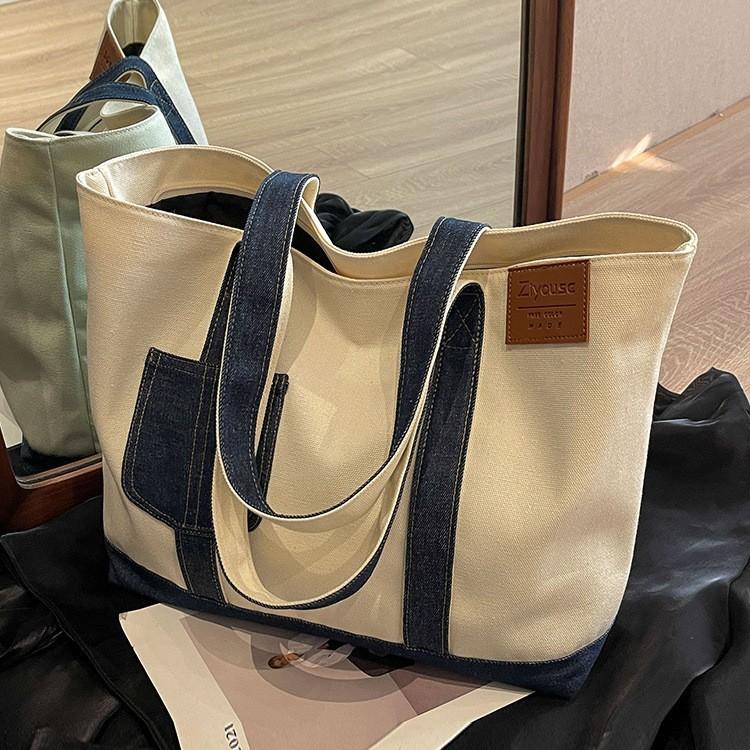 Canvas Große Tasche Damen Neue Lässige Schultertasche Große Kapazität Klasse Pendlertasche Tragetasche