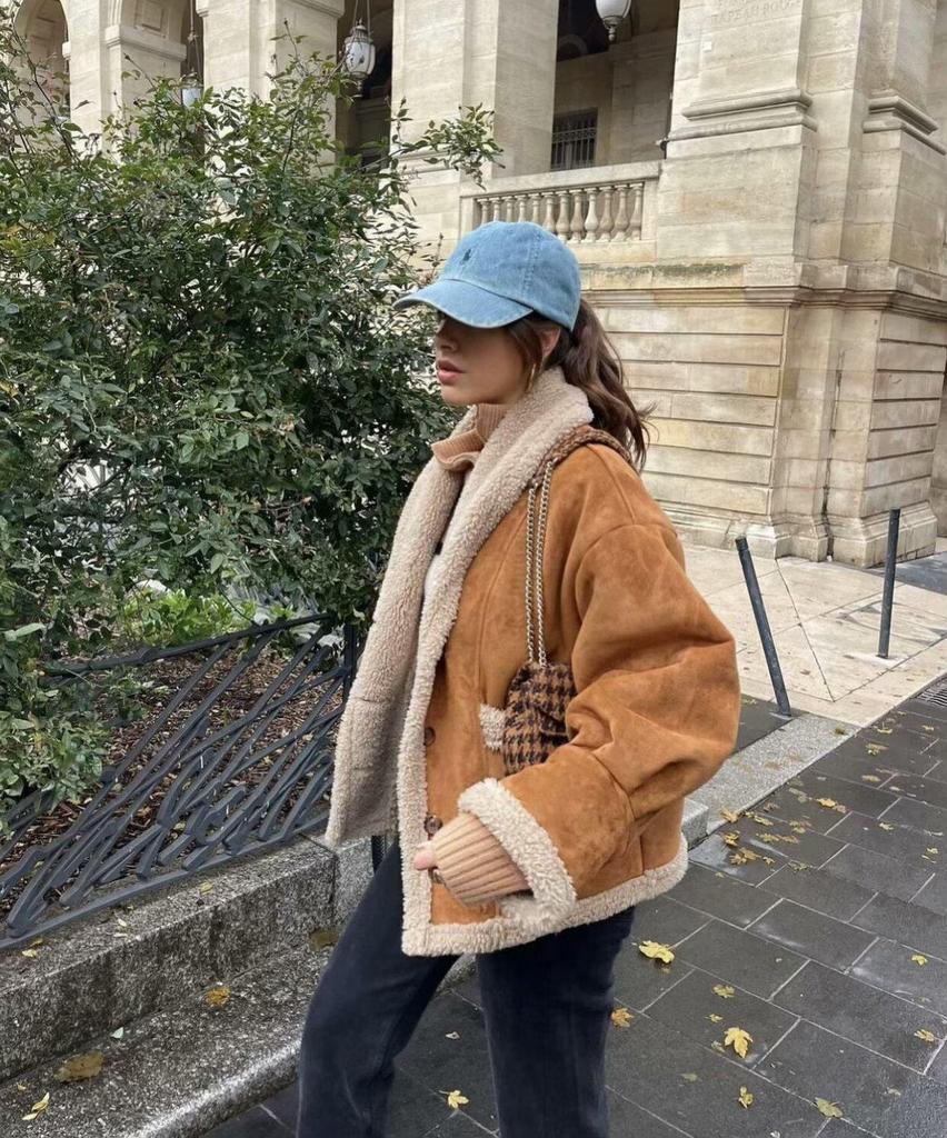 Autumn/Winter 2024 Women's American Retro Leather and Fur Wool Coat with Lapel