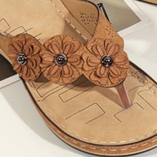 Rubber Women Slippers Open Toe Unique Flower Wedge Round Toe Women Slippers