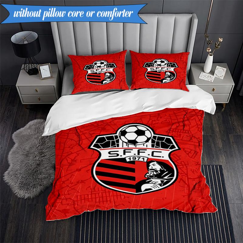 3PCS Soccer Team Crest Design Printed Soft Bedding Set,Including 1pc Duvet Cover And 2pcs Pillowcases Perfect for Bedroom, Dormitory, Fan gift