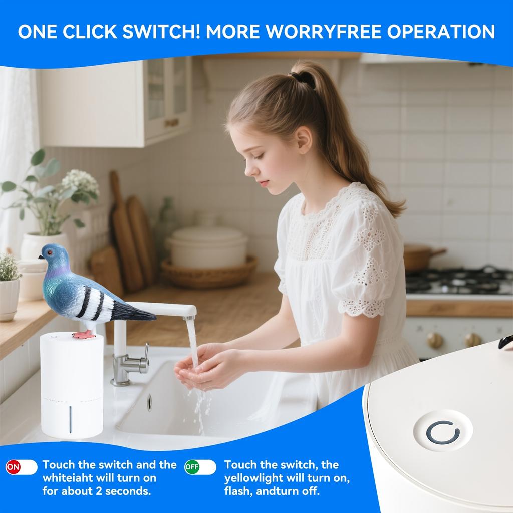 Foam Soap Dispenser,Fun Pigeon Droppings Sensing Automatic Soap Dispenser, Touchless Soap Dispenser for Kitchen And Bathroom,Exclusive Private Mold