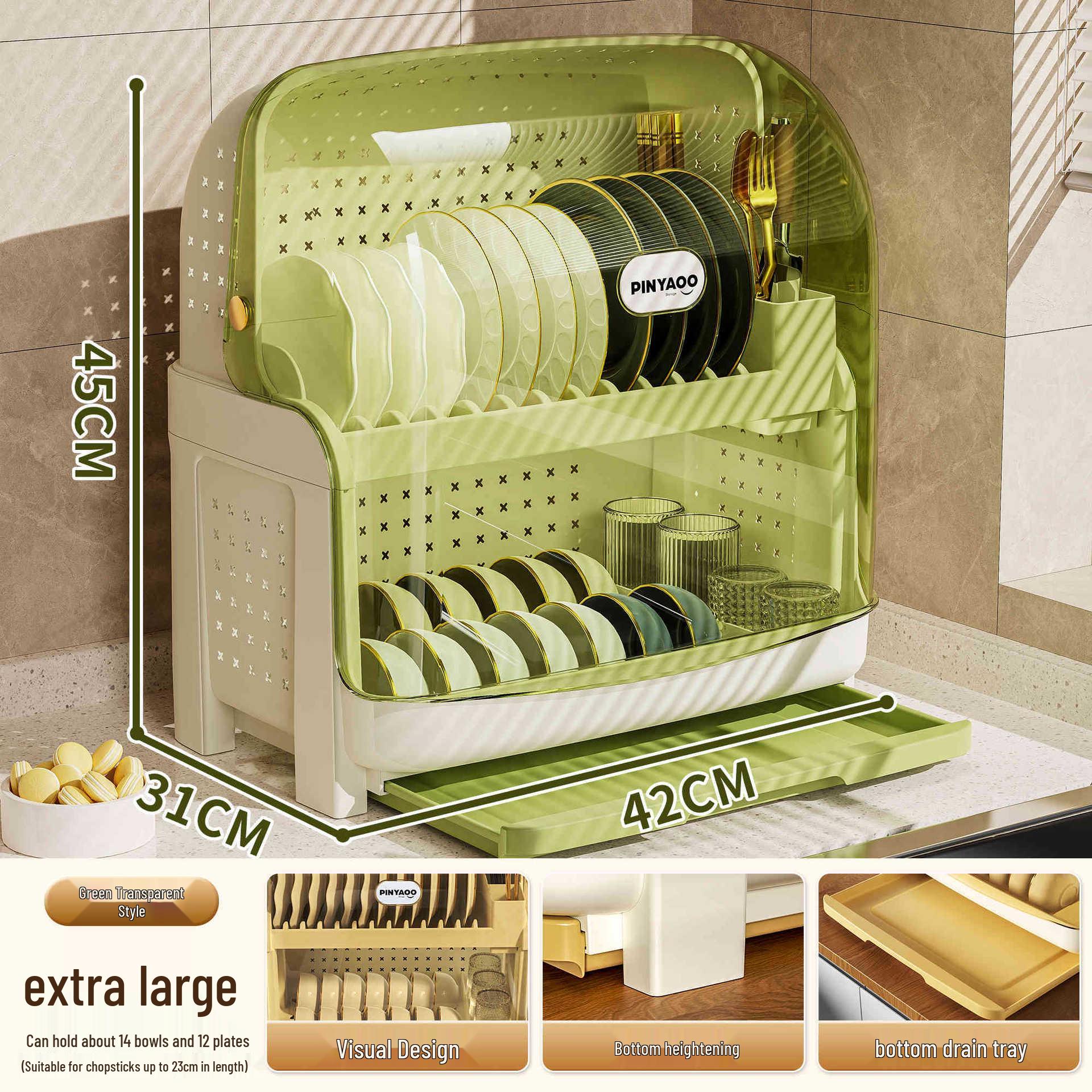 

Plastic Kitchen Bowl and Chopstick Storage Rack with Lid for Tableware Draining