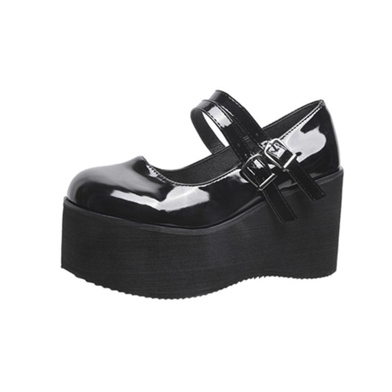Summer 2022 Retro Patent Leather Mary Jane Shoes - Round Toe, Size 43, Platform Wedge Heel, Shallow Mouth