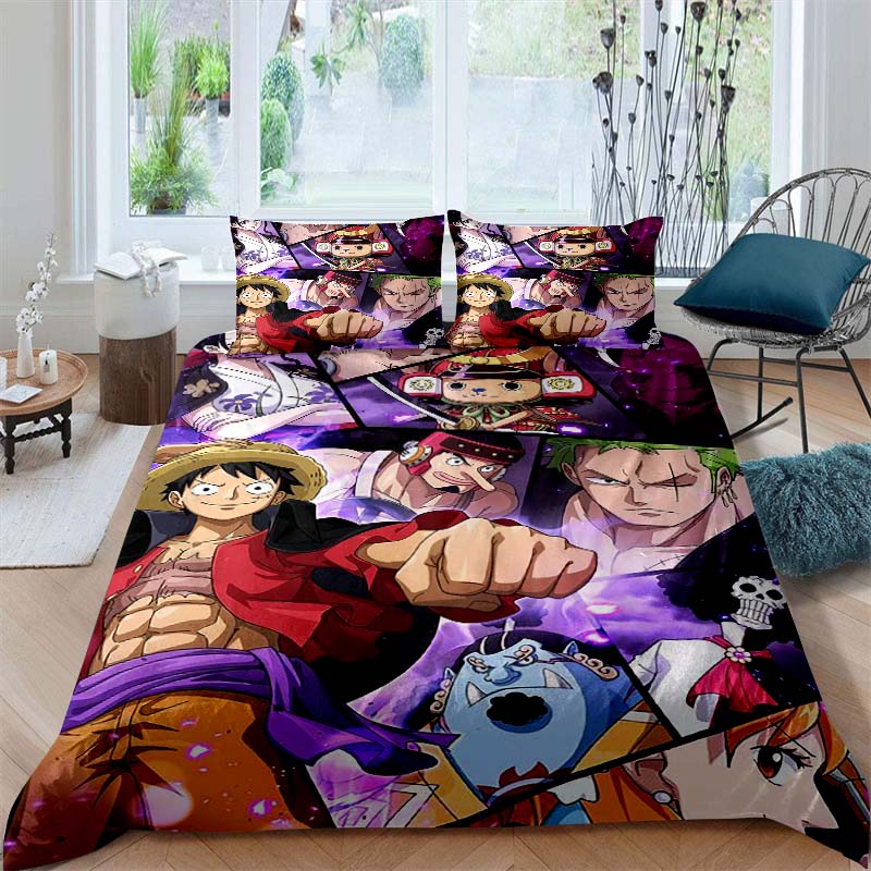 A Set of ONE PIECE Themed Bedding, 3D Digitally Printed, All-season Polyester Duvet Cover and 2 Pillowcases.