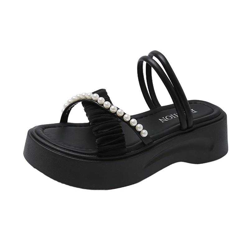 22 Sommer Plateau-Sandalen sind schön, hochhackiger Feen-Stil mit Perlen und Rock, zwei bequeme Sandalen zum Tragen