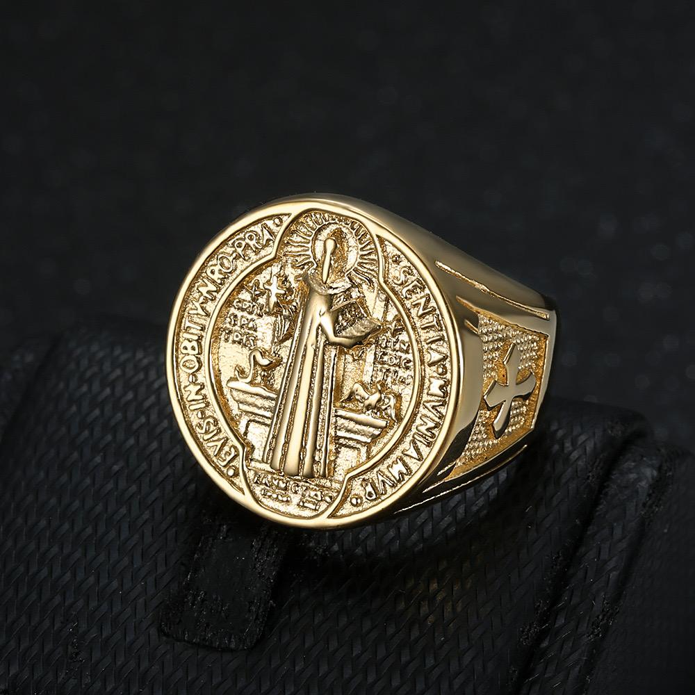 Vintage 316L Stainless Steel Saint St. Benedict Exorcism Rings for Men Boys Fashion Catholic Amulet Jewelry Gifts Dropshipping