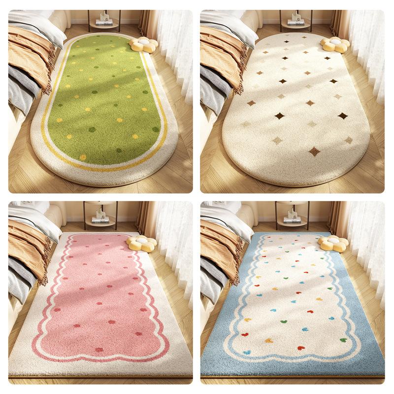 Oval Area Rug,  Faux Cashmere Bedside Rug Living Room, Bedroom, Playroom, Nursery, Long Strip Rug Floor Mat, Cute Cartoon Doodle Pattern