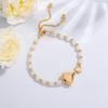 Copper Gold Plated Heart & Artificial Crystal Bead Elastic Bracelet for Women