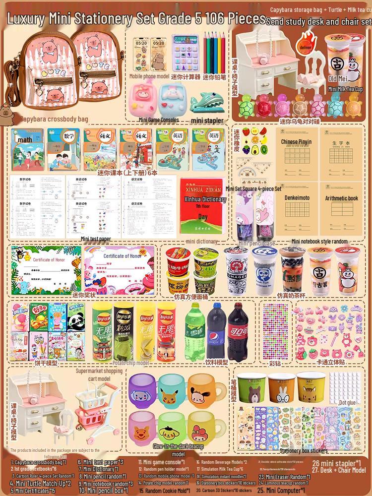 Capybara Mini Backpack: Children's Crossbody Bag for Girls with Full Stationery Set