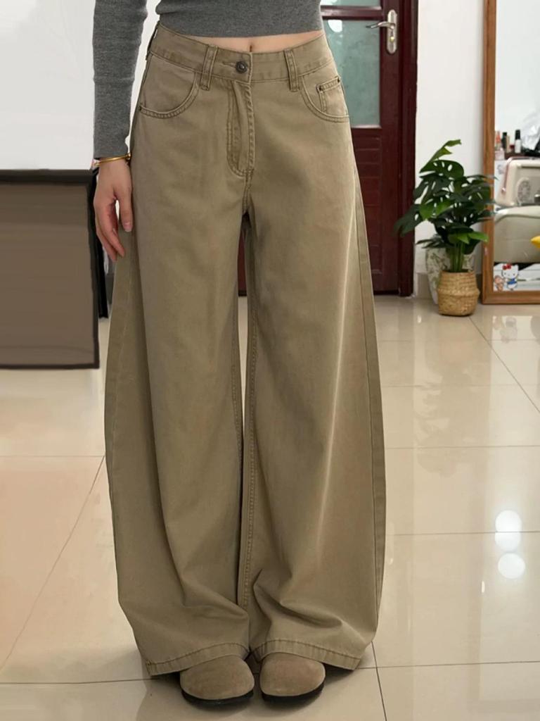 Women's High-Waisted Khaki Wide-Leg Jeans, Autumn 2025 New Style, Slimming Straight Fit Casual Pants