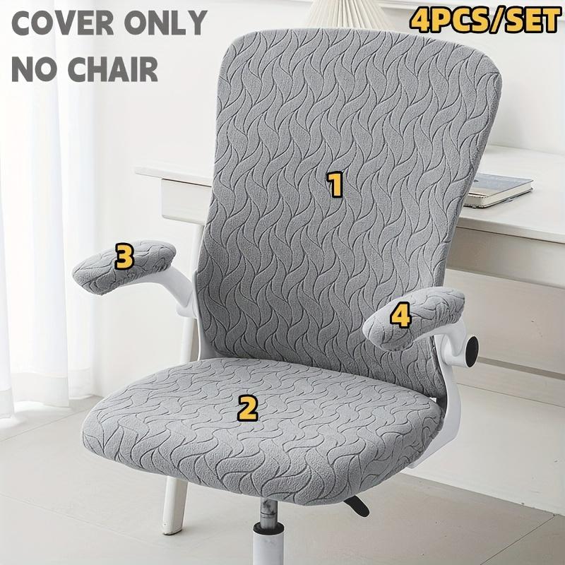 4Pcs Solid Color Jacquard Stretchable Computer Office Chair Covers Soft Dustproof Pet Scratch Resistant Retractable Chair Covers