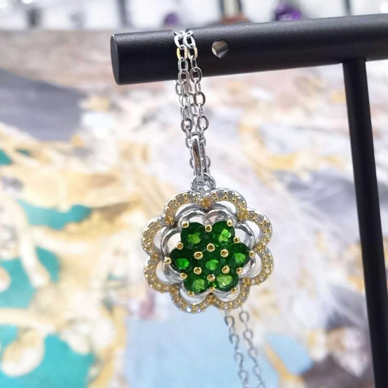 Sace Gems S925 Sterling Silber 3*3MM Natürliche Diopsid Anhänger Halsketten für Womne Engagement Cocktail Party Edlen Schmuck