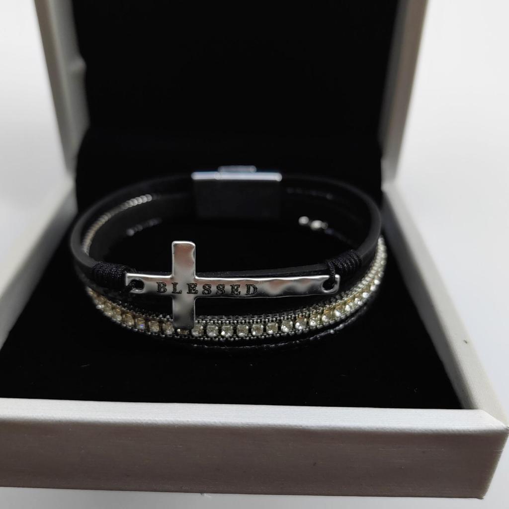 Bohemian Multi-Layer Leather Cross Bracelet with Rhinestones for Women
