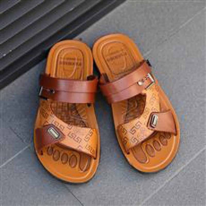 

Popular beach fashion sandals dual-purpose non-slip wear-resistant cool slippers imitation leather men s casual soft-soled Shoes 39 коричневий