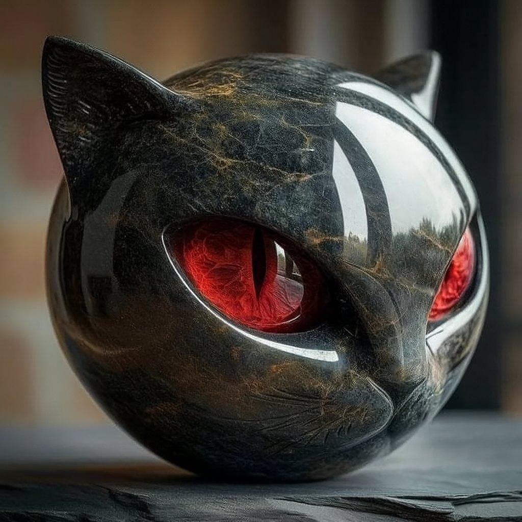 Black Red Green Eye Cat Stone Figurine Resin Cat Head Healing Stone Marble Texture Cat Stone Keepsake Gift Office Desk Cat Decor