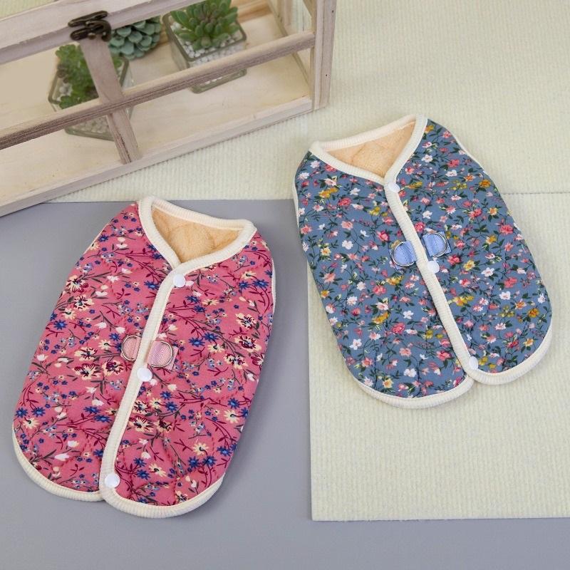 Winter FlowerPattern Pet Jacket Pet Dog Costume Navy Pink Sleeveless Vest Jacket Warm Comfortable Floral Cotton Vest Small Dog