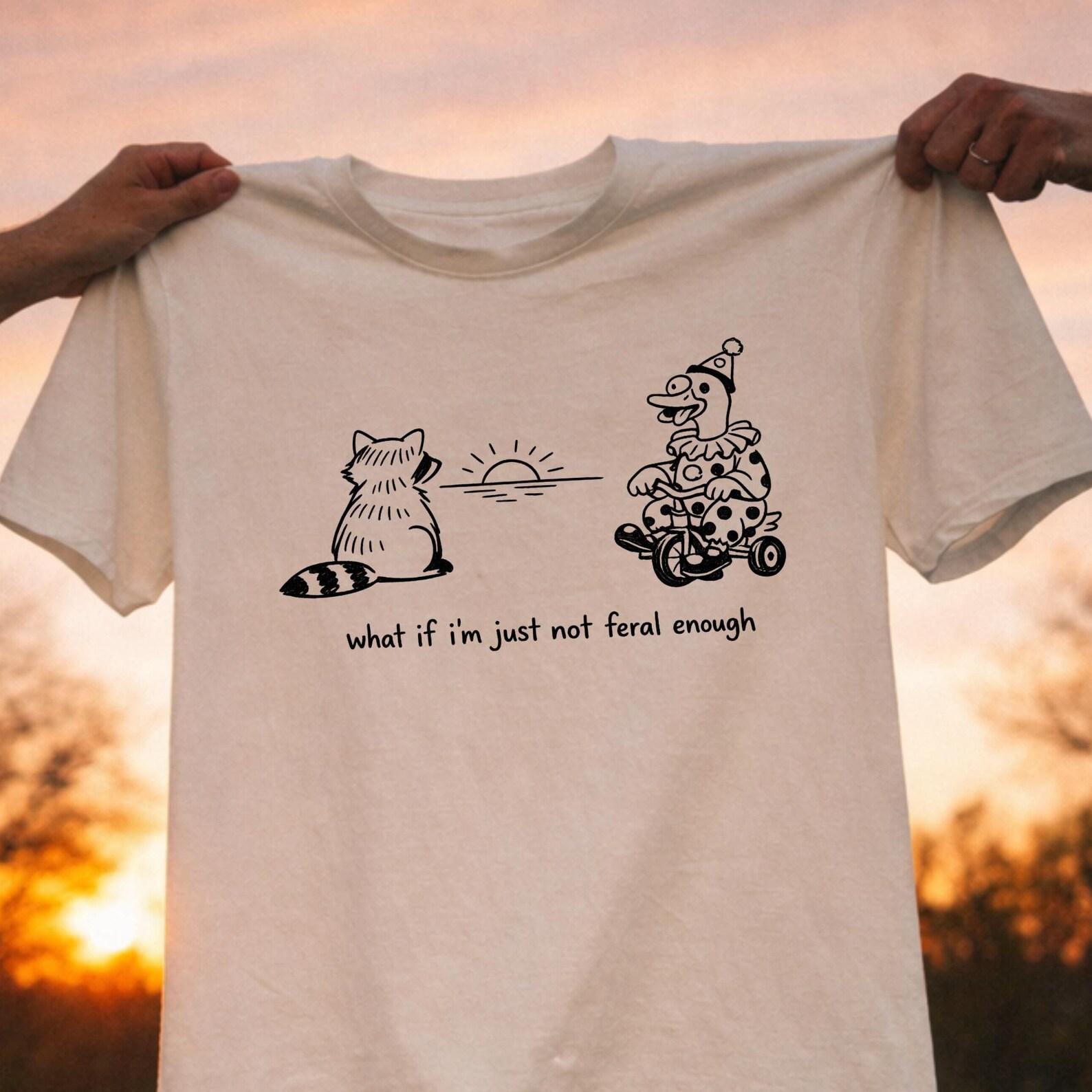 Raccoon Sunset Clown Goose Tricycle Tee, Ironic Meme Shirt S