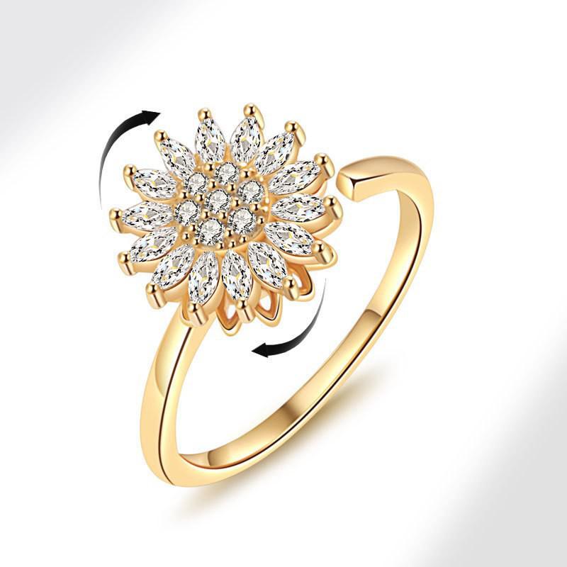 High-End Light Luxury Women's Copper Ring with Zircon Inlay and Real Gold Multi-Layer Design