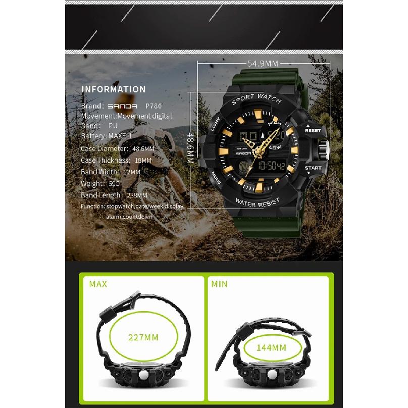 Mens Watch Sanda 780 Sports  Fashion Led Digital Fashion Quartz Watch Men Waterproof G Style Watches Relogio Clock