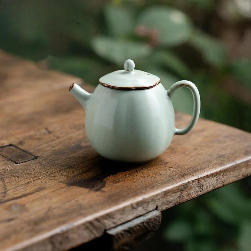 Teiera in Ceramica Cinese Blu Ru Fatta a Mano Pentola Aperta Xishi Bollitore Retrò per la Preparazione del Tè con Infusore Cerimonia del Tè Kung Fu Caffè Ornamenti
