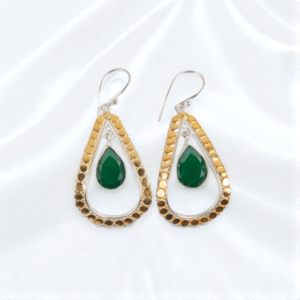 Green Onyx Gemstone 925 Sterling Silver Jewelry Handmade Wedding Earrings 2.27" EE-82-14