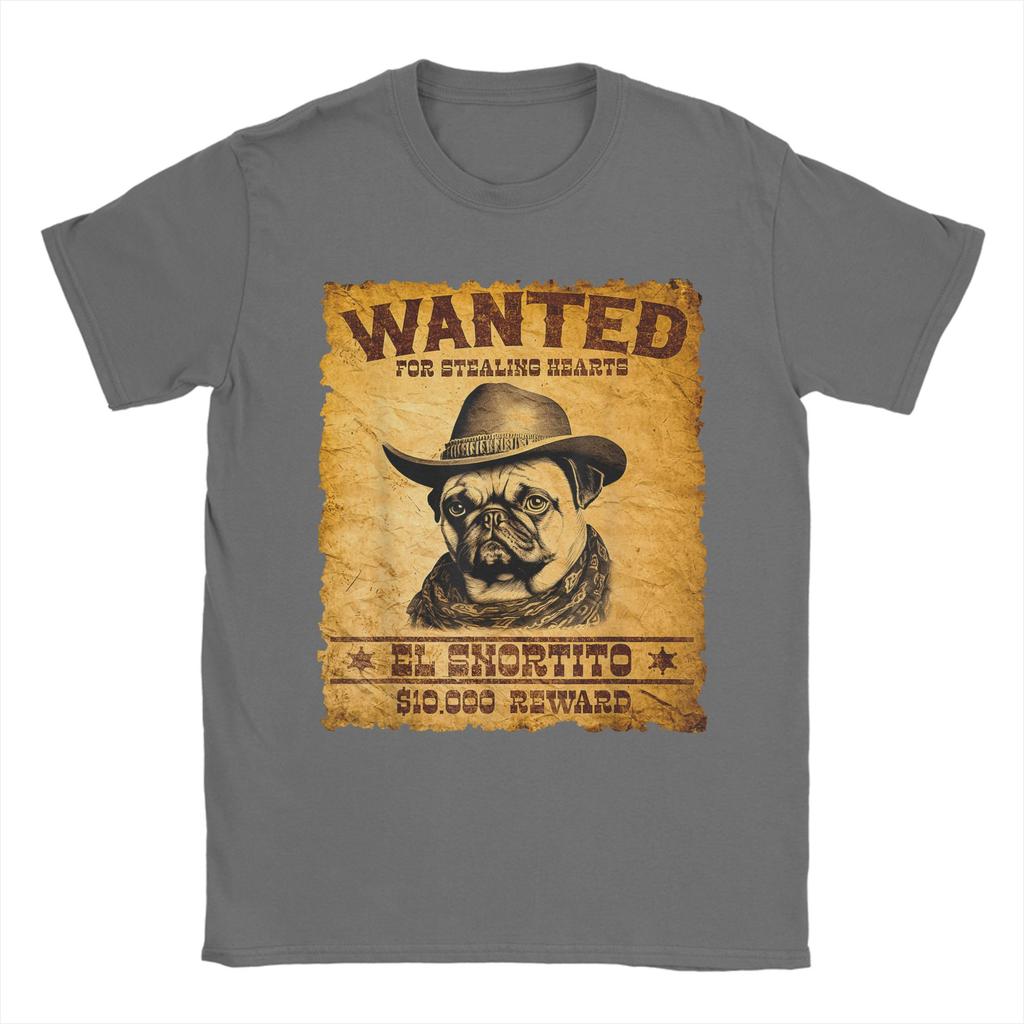 Summer Wanted Poster Cute Western Cowboy Pug Dog Hip Hop T-Shirts 100% Cotton Tee Shirt Custom Logo Short Sleeve Clothes