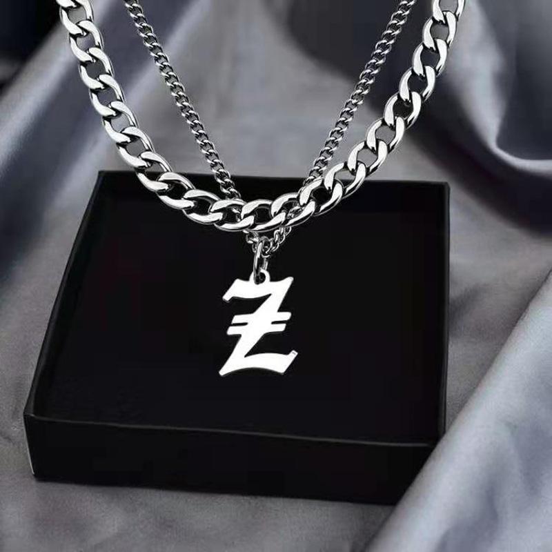 Alphabet Necklace Titanium Steel Necklace Cuban Steel Necklace Ins Style Simple Men s and Women s Clavicle Chain 60CM