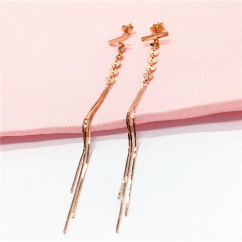 Purple Gold-Plated Rose Gold Disc Snake Bone Temperament Fringed Fashion Foreign Style Long Earline Women