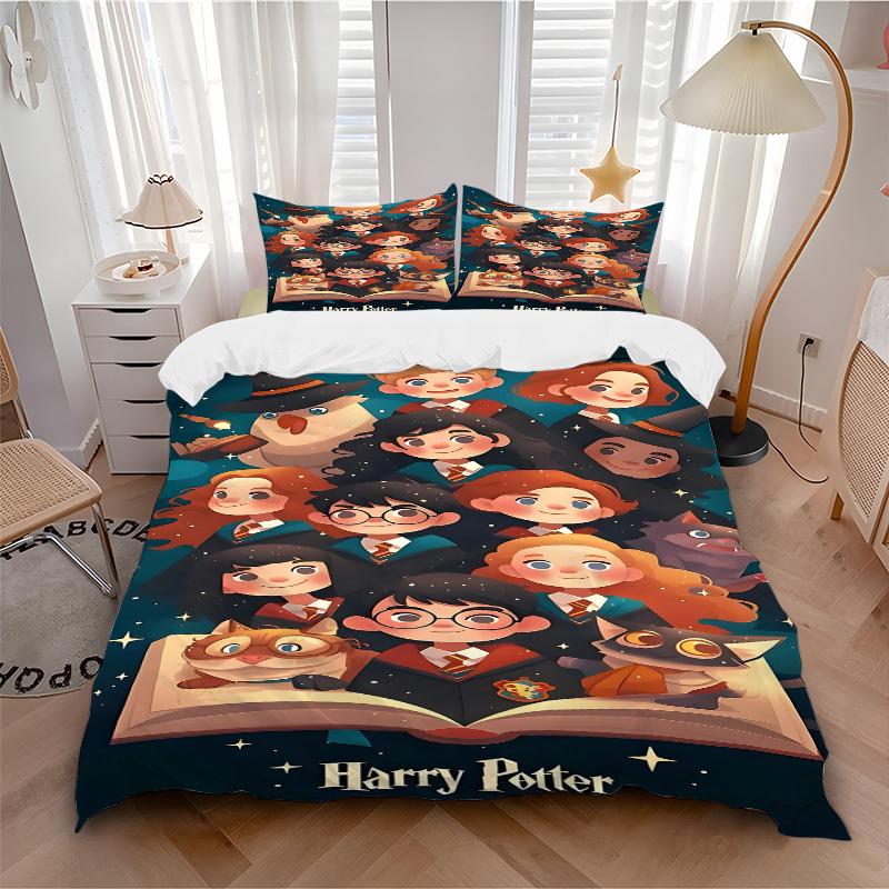 

3pcs Harry Potter Bedding Set, Soft Polyester Duvet Cover and Pillowcases Machine Washable Seasons all suitable 18 135x200cm