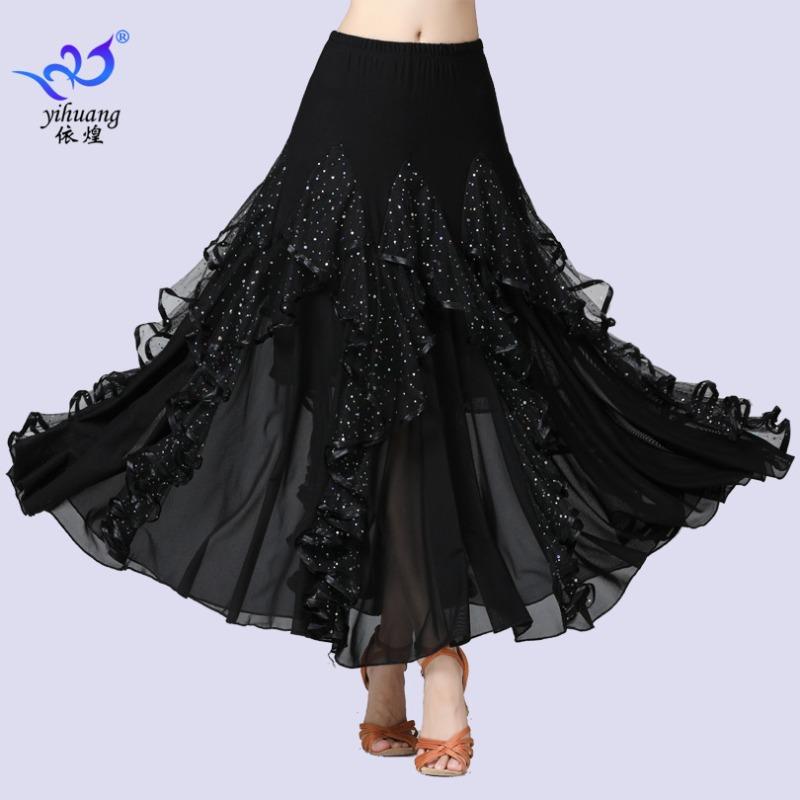 Ballroom Dance Skirt Sequined Long Skirt Modern Dance Skirt Ballroom Dance Swing Skirt Practice Clothes Stage Performance Clothes